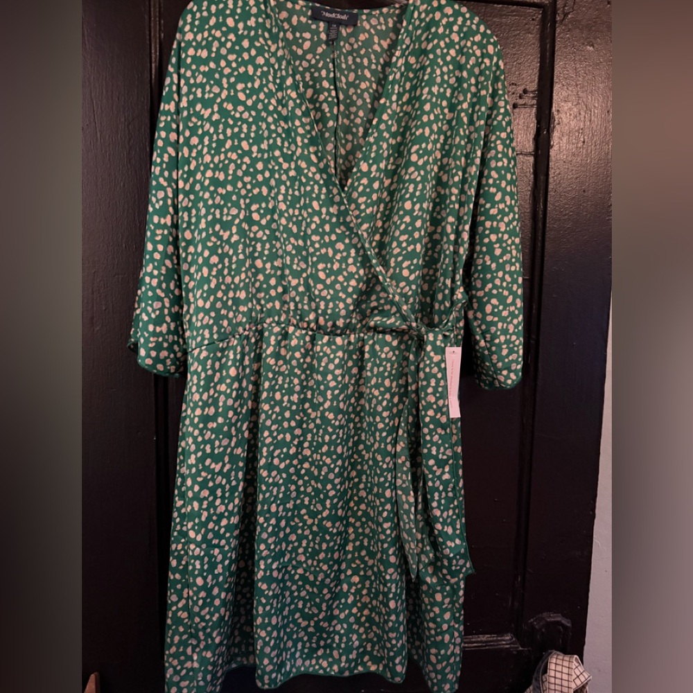 Modcloth Faux Wrap Kimono Style Green Dress new